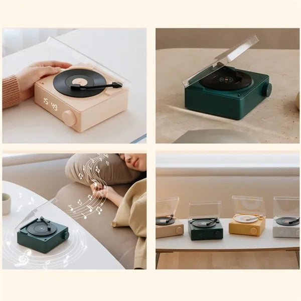 Retro Atomic Alarm Clock Bluetooth Record Player Speaker