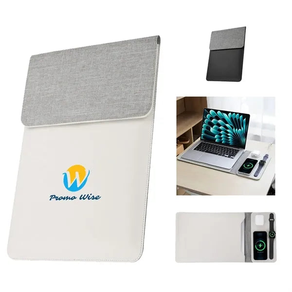Macbook Leather Storage Bag with Wireless Charging Station