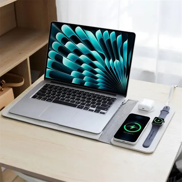 Macbook Leather Storage Bag with Wireless Charging Station