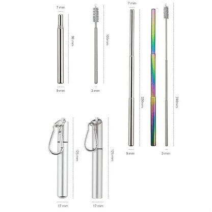 Stainless Steel Collapsible Straw With Brush And Case