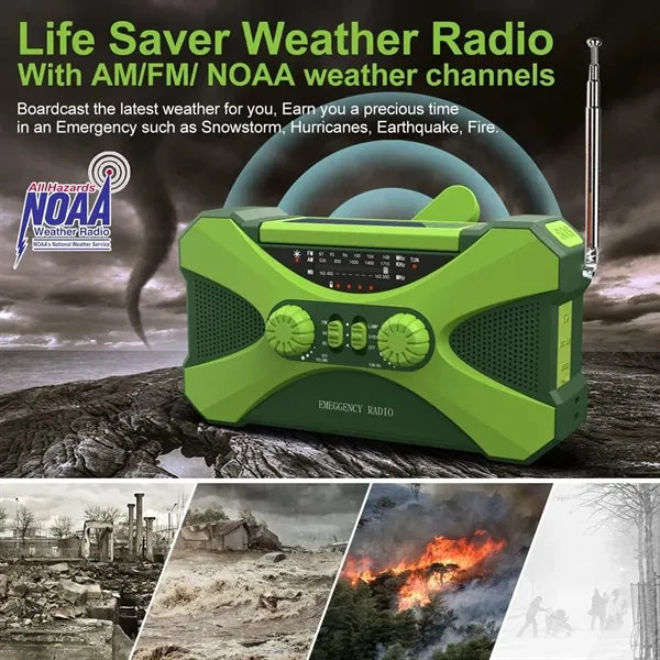 10000mAh Solar Hand Crank Emergency Flashlight SOS Radio