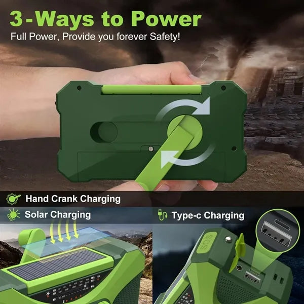 10000mAh Solar Hand Crank Emergency Flashlight SOS Radio