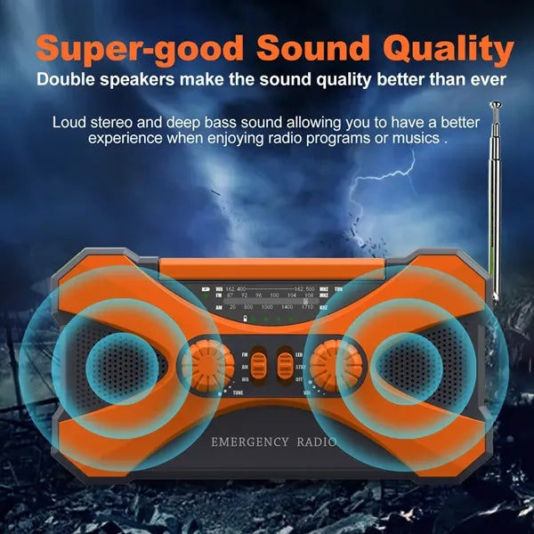 10000mAh Solar Hand Crank Emergency Flashlight SOS Radio