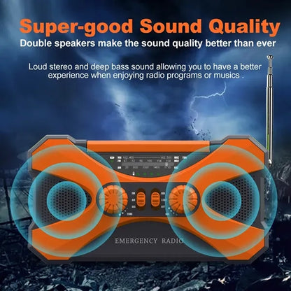 10000mAh Solar Hand Crank Emergency Flashlight SOS Radio