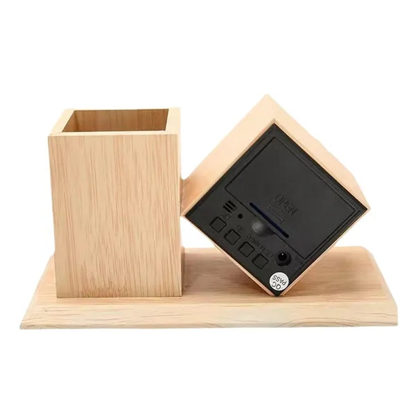 Students Wooden Voice Controlled LED Pen Holder Alarm Clock