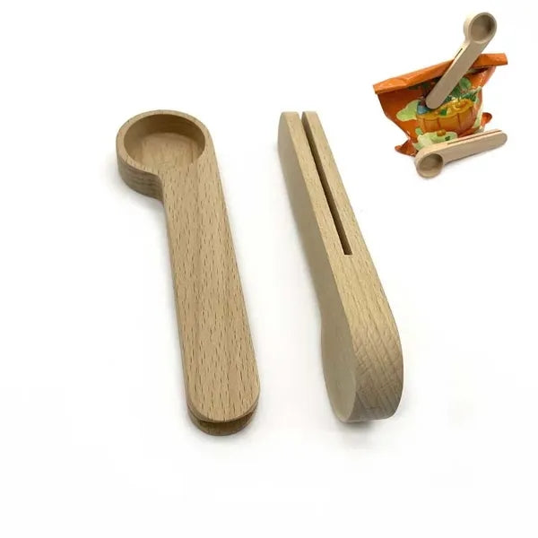 2 in 1 Wood Measuring Spoon with Clip