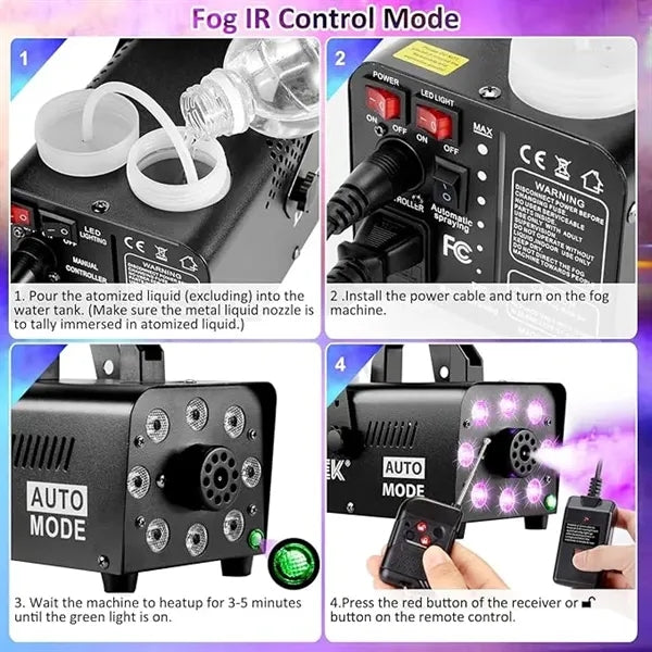 Smoke Machine with 8 Colorful Lights Effect