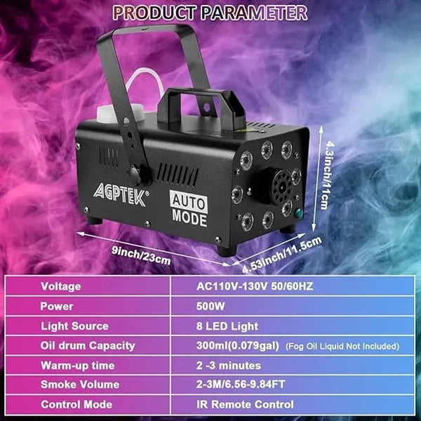 Smoke Machine with 8 Colorful Lights Effect