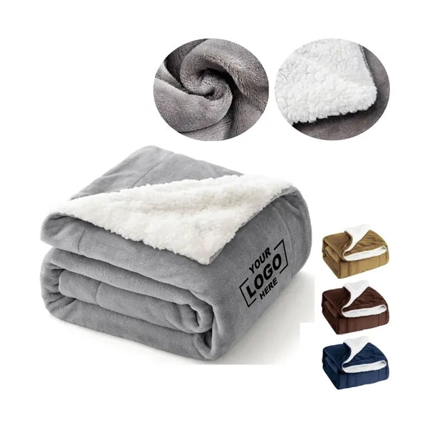 63" X 51" Embroidered Soft Oversized Mink Sherpa Blankets