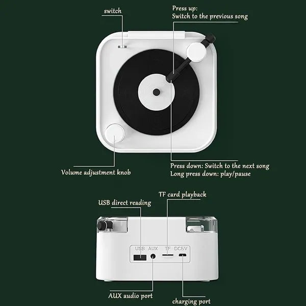 Smart Retro Turntable Vinyl Bluetooth Speaker