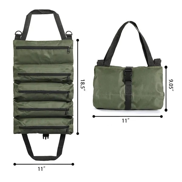 Tool Roll up Bag Canvas Wrench Pouch Multi-Purpose Zippered