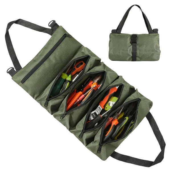 Tool Roll up Bag Canvas Wrench Pouch Multi-Purpose Zippered