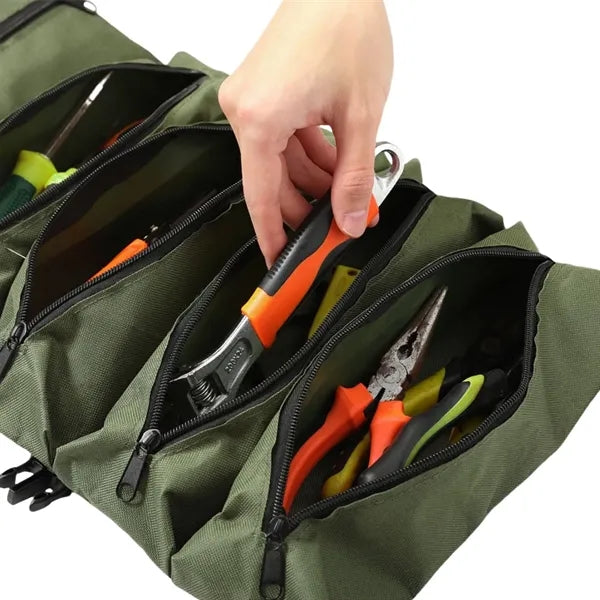 Tool Roll up Bag Canvas Wrench Pouch Multi-Purpose Zippered