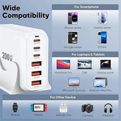 6-Port 200W USB Charger Station Wall Adapter Plug
