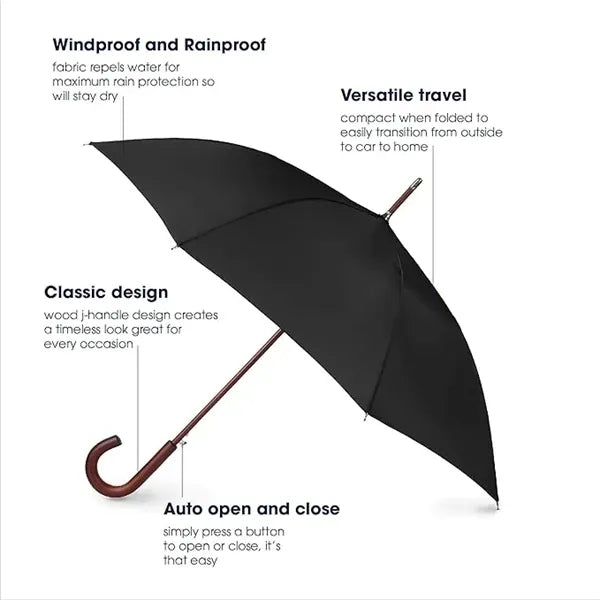 Umbrella Classic Wooden J Stick Handle
