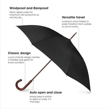Umbrella Classic Wooden J Stick Handle