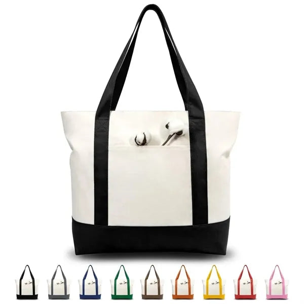 Canvas Tote Bag with External Pocket