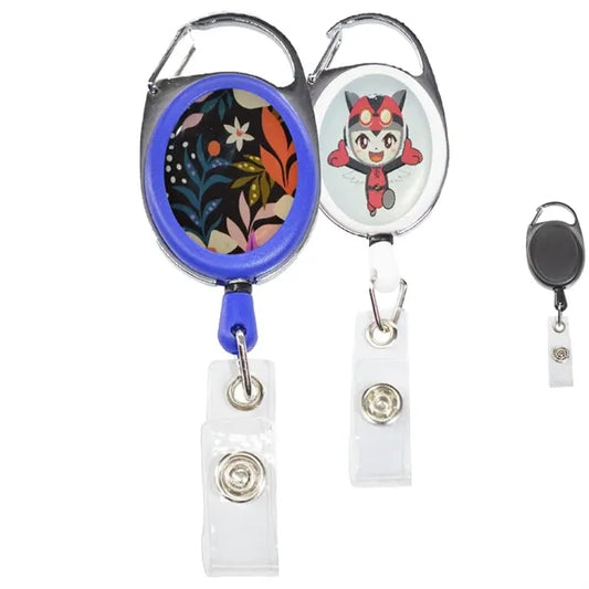 Front Concave Surface Oval Carabiner Badge Reel w/ Plain Bac