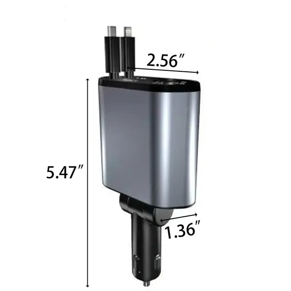 4 In 1 Retractable Car Charger Cigarette Lighter Socket