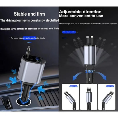 4 In 1 Retractable Car Charger Cigarette Lighter Socket