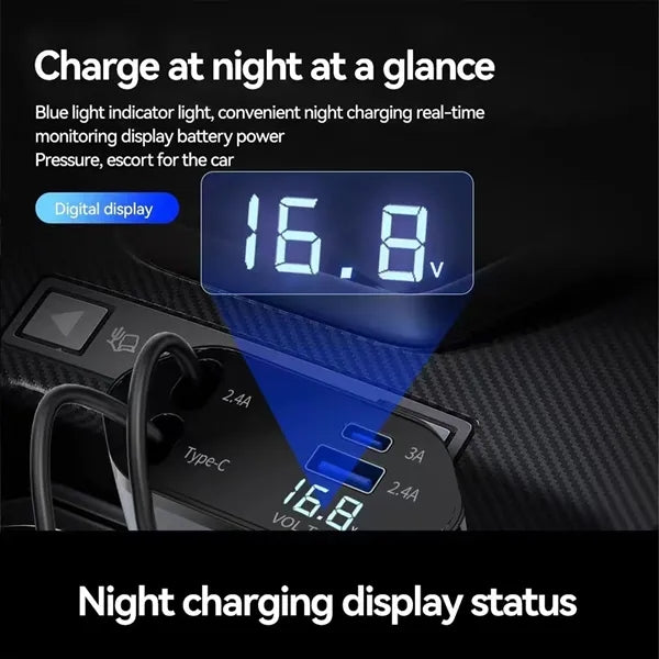 4 In 1 Retractable Car Charger Cigarette Lighter Socket