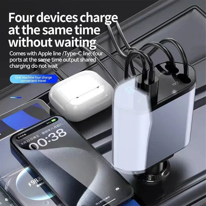 4 In 1 Retractable Car Charger Cigarette Lighter Socket