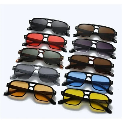 Unisex Retro Chic Square Frame Double Bridge Sunglasses