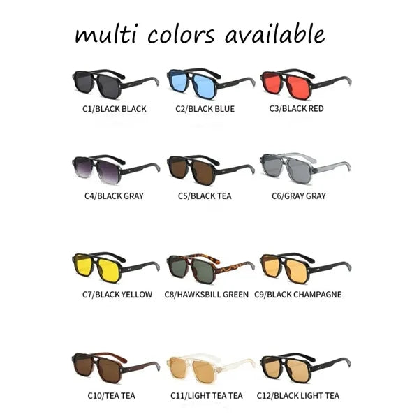 Unisex Retro Chic Square Frame Double Bridge Sunglasses