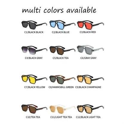 Unisex Retro Chic Square Frame Double Bridge Sunglasses