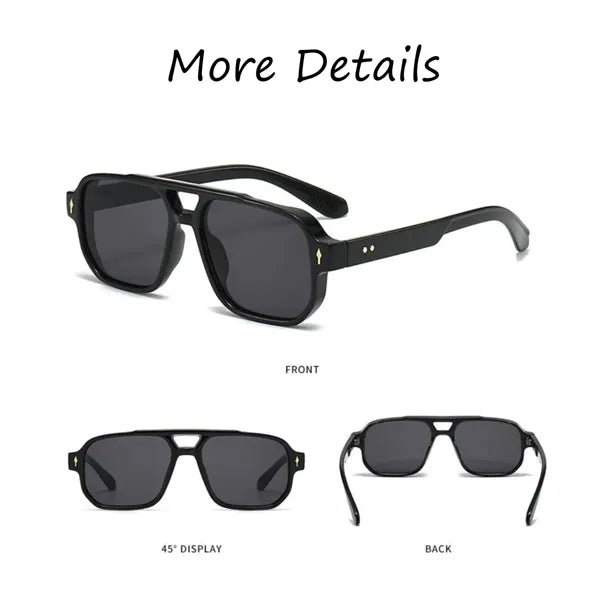 Unisex Retro Chic Square Frame Double Bridge Sunglasses
