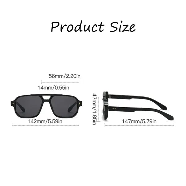 Unisex Retro Chic Square Frame Double Bridge Sunglasses