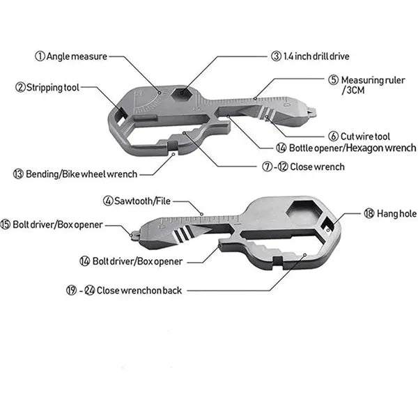 24 In 1 Stainless Steel Multifunctional Keychain Key Tool