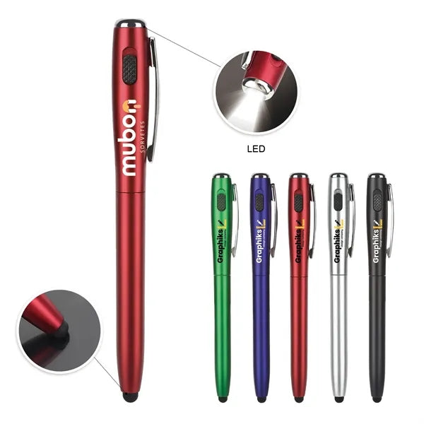 Custom 3 In1 LED Flashlight Stylus Pen