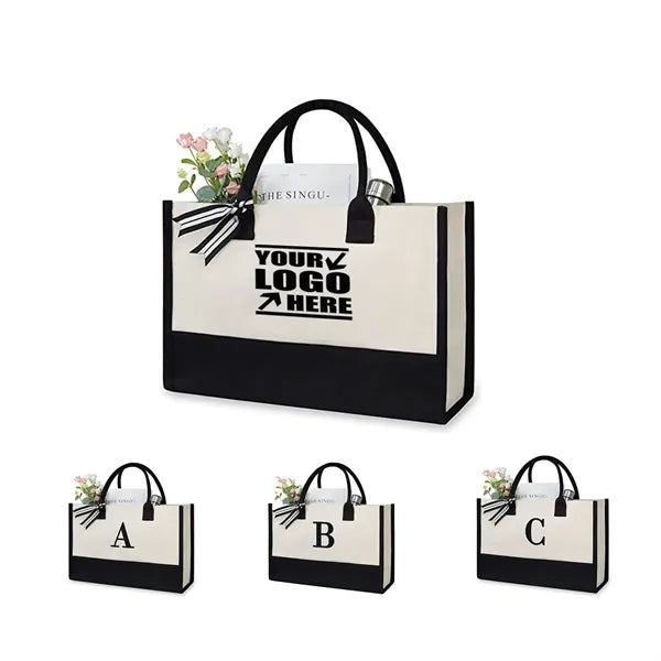 100% Cotton Two Tone Chic Tote Bag With Customize Option