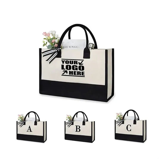 100% Cotton Two Tone Chic Tote Bag With Customize Option