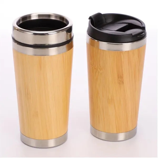 15oz Drinking Cup Spill Proof Lid Stainless Steel Bamboo