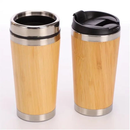 15oz Drinking Cup Spill Proof Lid Stainless Steel Bamboo