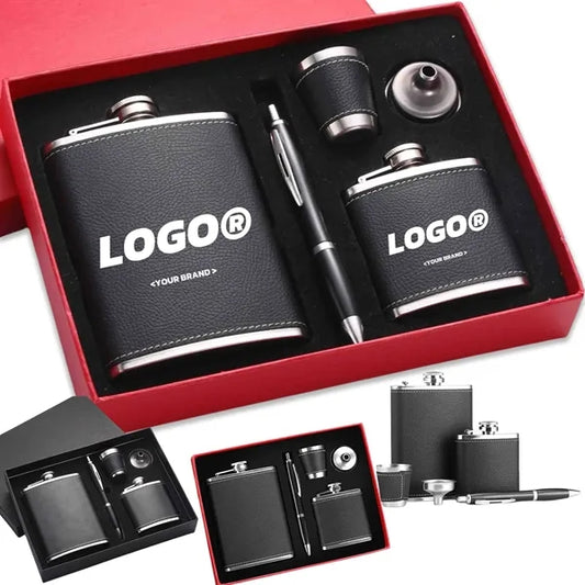 Hip Flask Gift Set for Men Hidden Leather with Cups Funnel