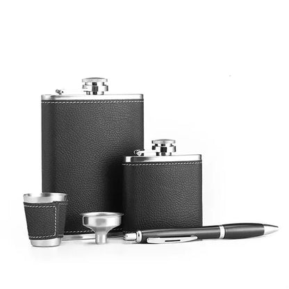 Hip Flask Gift Set for Men Hidden Leather with Cups Funnel - Black Polycarbonate Pc