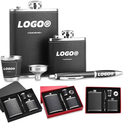 Hip Flask Gift Set for Men Hidden Leather with Cups Funnel - Black Polycarbonate Pc