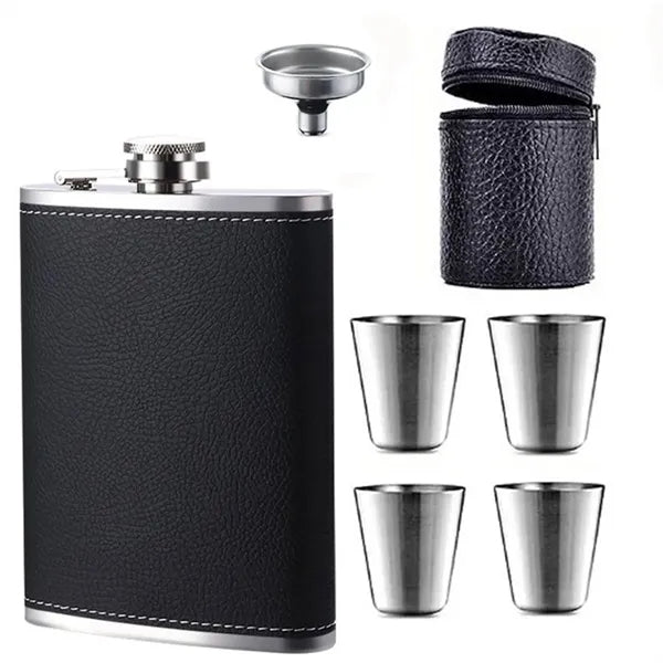 Hip Flask Gift Set for Men Hidden Leather with Cups Funnel