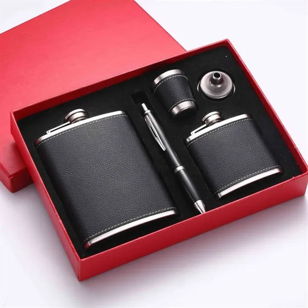 Hip Flask Gift Set for Men Hidden Leather with Cups Funnel - Black Polycarbonate Pc