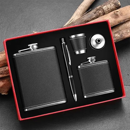 Hip Flask Gift Set for Men Hidden Leather with Cups Funnel