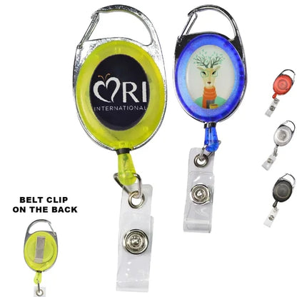 Transparent Oval Carabiner Badge Reel w/ Belt Clip