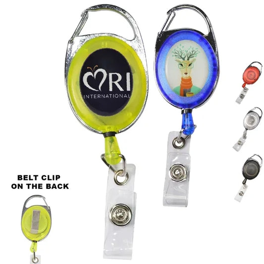 Transparent Oval Carabiner Badge Reel w/ Belt Clip