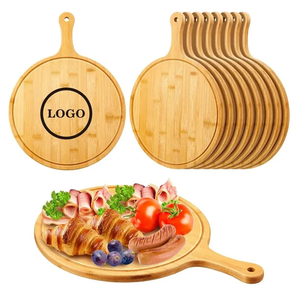 8'' Round Bamboo Pizza Tray With Handle