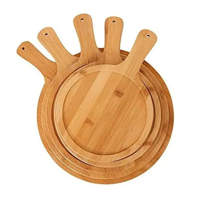 8'' Round Bamboo Pizza Tray With Handle