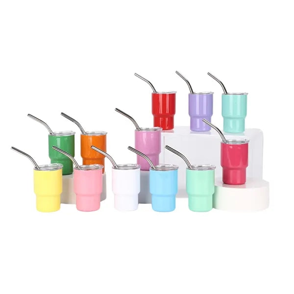3 oz Mini Tumbler Shot Glass with Straw Lid