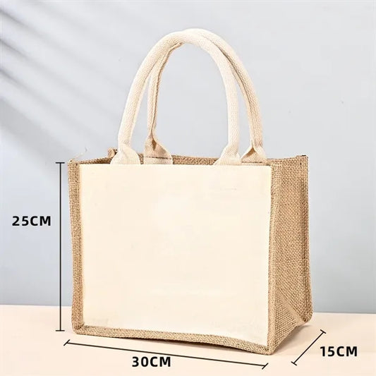 Mini Jute Tote Bag w/Canvas Handle