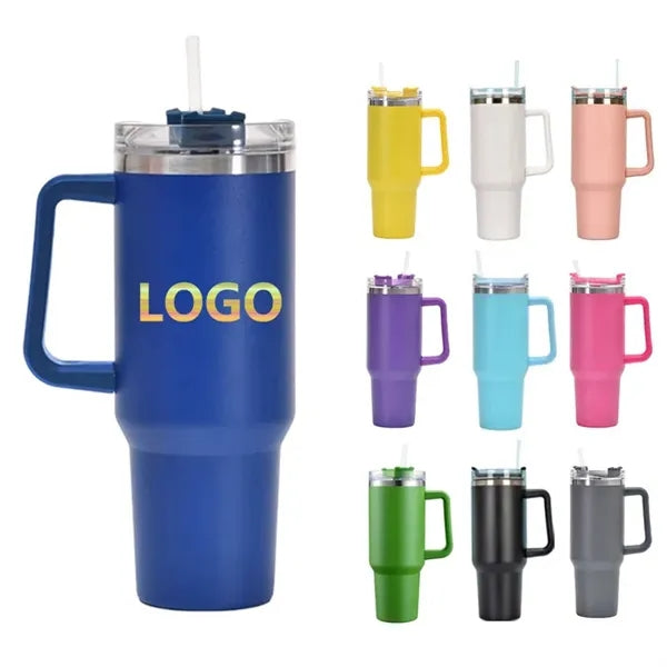 40oz Insulated Tumbler with Handle & Straw  Customizable